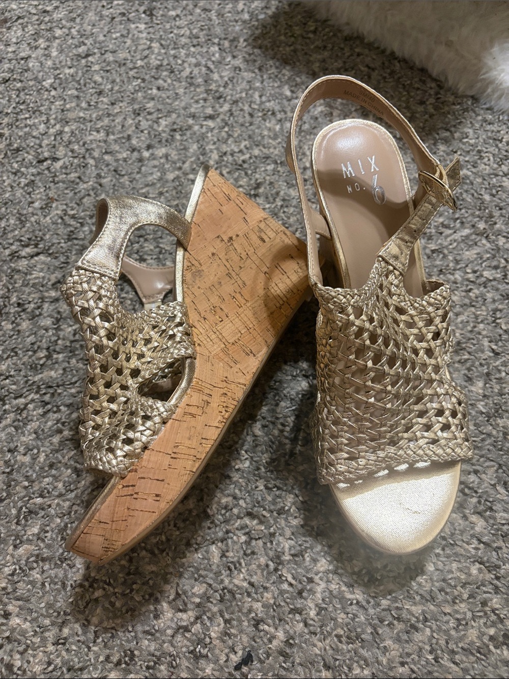 Mix No. 6 Gold Woven Cork Wedge Sandals